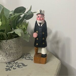 Vintage Wood Carved Peg Leg Sailor Decor Figurine Nautical